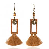 Zinc Alloy Tassel Earring, met Katoen draad, plated, Vintage & folk stijl & voor vrouw & hol, meer kleuren voor de keuze, nikkel, lood en cadmium vrij, 80x20mm, Verkocht door pair