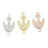 Mässing smycken Connector, Anchor, plated, med strass & 1/1 slinga, fler färger för val, nickel, bly och kadmium gratis, 18x10x2mm, Hål:Ca 2mm, Säljs av PC