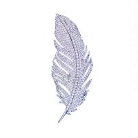 Messing Broche, Feather, sølvfarvet forgyldt, Micro Pave cubic zirconia & for kvinde, nikkel, bly & cadmium fri, 24*61mm, Solgt af PC