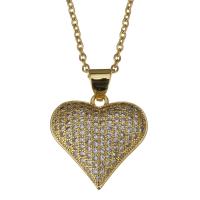 Collana in acciaio inossidabile, acciaio inox, with 2inch extender chain, Cuore, catena ovale & Micro spianare cubic zirconia, oro, 18x18mm,1.5mm, Venduto per Appross. 17 pollice filo