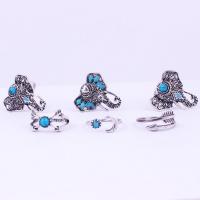 Sinc Alloy Ring Set, le Turquoise Nádúrtha, dath airgid antique plátáilte, 6 phíosa & inchoigeartaithe & do bhean, nicil, luaidhe & caidmiam saor in aisce, Méid:7.5, 6ríomhairí pearsanta/Mála, Díolta De réir Mála