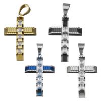 Pendants Cruach Cross dhosmálta, Cruach dhosmálta, le zirconia ciúbach, dathanna níos mó le haghaidh rogha, 32x49x6.50mm, Poll:Thart 8x10mm, Díolta De réir PC