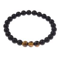 Tiger Eye Armbånd, med Abrazine Stone, Runde, forskellige materialer til valg & Unisex, 8mm, Solgt Per 7.5 inch Strand