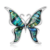 Zinc Alloy Brocher, med Abalone Shell, Butterfly, forgyldt, for kvinde & med rhinestone, platin farve, 40x45mm, Solgt af PC