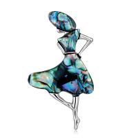 Zinklegering broches, Zinc Alloy, met Abalone Schelp, Meisje, plated, voor vrouw, platina kleur, 50x28mm, Verkocht door PC