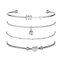 alliage de zinc Set de bracelet, bracelet de manchette & Bracelet, avec corde de coton, avec 2.6lnch, 2.7lnch chaînes de rallonge, Placage de couleur argentée, réglable & chaîne de torsion ovale & pour femme & avec strass, protéger l'environnement, sans nickel, plomb et cadmium, Longueur Environ 7 pouce, Environ 7.5 pouce, Environ 7.7 pouce, 8Strandstoron/lot, Vendu par lot