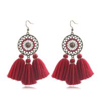 Zinc Alloy Tassel Earring, met Katoen draad, messing oorbel haak, handgemaakt & voor vrouw, meer kleuren voor de keuze, nikkel, lood en cadmium vrij, 80x26mm, Verkocht door pair