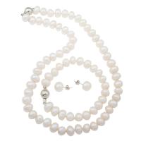 Sets de Perlas Cultivadas de Agua Dulce, pulsera & pendiente & collar, Patata, natural, diverso tamaño para la opción & para mujer, Blanco, longitud aproximado 18 Inch, aproximado 7.5 Inch, Vendido por Set