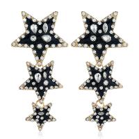 Pendientes de Aleación de Zinc, Estrella, chapado en color dorado, para mujer & esmalte & con diamantes de imitación, Negro, libre de níquel, plomo & cadmio, 36x76mm, Vendido por Par