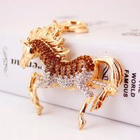 Zinc Alloy Key Chain with Czech Rhinestone Horse gold color plated Unisex nickel lead & cadmium free Sold By PC