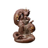 Porcelain Backflow Incense Burner, Gaineamh Corcra, Dragon, Inbhuanaithe, donn, 225x180x170mm, Díolta De réir PC