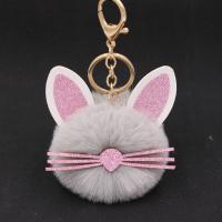 Zinc Alloy Key Chain, med Kunstskind, Cat, guldfarve belagt, for kvinde, flere farver til valg, nikkel, bly & cadmium fri, 80mm, Solgt af PC