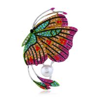 Zinc Alloy Brocher, Butterfly, sølvfarvet forgyldt, Micro Pave rhinestone & for kvinde, flerfarvede, nikkel, bly & cadmium fri, 37*63mm, Solgt af PC