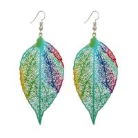 Pendientes de Aleación de Zinc, Hoja, barnizado, para mujer & hueco, multicolor, 96mm, Vendido por Par