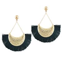 Zinc Alloy Tassel Earring, med Bomuldsgarn, guldfarve belagt, for kvinde, flere farver til valg, nikkel, bly & cadmium fri, 90x100mm, Solgt af par