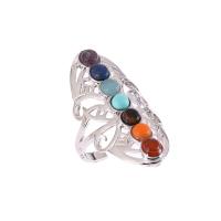 pierre gemme Cuff Bague, avec alliage de zinc, Réglable & unisexe & creux, multicolore, 35mm, 10PC/lot, Vendu par lot