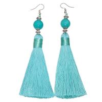 Zinc Alloy Tassel Earring, met Katoen draad & Natuursteen, silver plated, Bohemien stijl & voor vrouw, meer kleuren voor de keuze, nikkel, lood en cadmium vrij, 30x110mm, 2paren/Lot, Verkocht door Lot