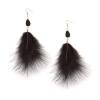 Zinc Alloy Drop Earring, med Feather & Resin, guldfarve belagt, for kvinde, flere farver til valg, nikkel, bly & cadmium fri, 11x170mm, Solgt af par