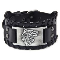 Kunstleer Armband, met Zinc Alloy, Wolf, plated, Vintage & voor de mens, meer kleuren voor de keuze, 275x40mm, Verkocht door PC