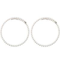 Mens Stainless Steel Hoop orecchino, acciaio inox, with perla in vetro, placcato color argento, per la donna, bianco, assenza di nichel,piombo&cadmio, 60mm, Venduto da set