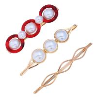 Barrette, alliage de zinc, avec résine & perle de plastique, Placage de couleur d'or, trois pièces & styles différents pour le choix & pour femme & avec strass, protéger l'environnement, sans nickel, plomb et cadmium, 60*18mm,70*13mm,70*8mm, Vendu par fixé