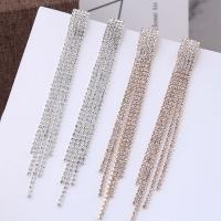 Zinc Alloy Tassel Earring, rustfrit stål ørering indlæg, forgyldt, for kvinde & med rhinestone, flere farver til valg, nikkel, bly & cadmium fri, 108*10mm, Solgt af par