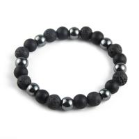 Hematiet Armband, met Abrazine Stone & Lava, verschillende stijlen voor de keuze & voor de mens, zwart, 8mm, Per verkocht Ca 7.88 inch Strand