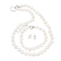 Natural Gekweekte Zoetwater Parel Sieraden Sets, armband & oorbel & halsketting, messing karabijn, messing oorbel bericht, met 5cm extender keten, Barok, natuurlijk, wit, 8-9mm, Lengte Ca 17.5 inch, Ca 7.5 inch, Verkocht door Stel