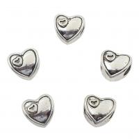 Cink Alloy Heart perle, Srce, starinski srebrne boje pozlaćen, nikal, olovo i kadmij besplatno, 11x11x8mm, Rupa:Približno 5mm, 2Torbe/Lot, Približno 166računala/Torba, Prodano By Lot