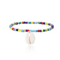 Seedbead bracelet de cheville, avec coquille & alliage de zinc, avec 85mm chaînes de rallonge, Placage de couleur platine, élastique & styles différents pour le choix & pour femme, protéger l'environnement, sans nickel, plomb et cadmium, 200mm, Longueur Environ 7.8 pouce, 5Strandstoron/lot, Vendu par lot