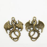 Sinc Alloy Pendants Ainmhithe, Dragon, dath cré-umha antique plátáilte, nicil, luaidhe & caidmiam saor in aisce, 35x27x2.80mm, Poll:Thart 2.5mm, 50ríomhairí pearsanta/Mála, Díolta De réir Mála