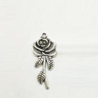 Zinklegierung Blume Anhänger, Rose, antik silberfarben plattiert, frei von Nickel, Blei & Kadmium, 43x18x2.30mm, Bohrung:ca. 2mm, 50PCs/Tasche, verkauft von Tasche