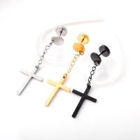 Cruach dhosmálta Cluas Piercing Jewelry, 316 Cruach dhosmálta, Cross, plátáilte, do fear, dathanna níos mó le haghaidh rogha, 1.2mm*6mm*8mm, Díolta De réir Péire