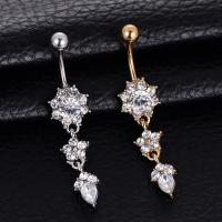 Rustfrit stål Belly Ring, Zinc Alloy, for kvinde & med rhinestone, flere farver til valg, 52*11mm, Solgt af par