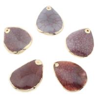 Drage Veins Agate Pendel, med Messing, facetteret, henna, nikkel, bly & cadmium fri, 42x49x15mm-38x50x12mm, Hole:Ca. 2mm, Ca. 5PC/Bag, Solgt af Bag