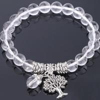 Pierre naturelle bracelet, avec alliage de zinc, Placage, pour femme, blanc, 8mm, Vendu par Environ 6.3 pouce brin