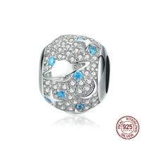 925 Sterling Silver European Beads, 925 sterline d'argento, Colonna, placcato argento vero, Micro spianare cubic zirconia, 11x9mm, Foro:Appross. 4.5mm, Venduto da PC