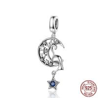 Cubic Zirconia micro pavimenta Sterling Silver Ciondolo, 925 sterline d'argento, Luna e Stella, placcato argento vero, Micro spianare cubic zirconia, 30x12mm, Foro:Appross. 2-3mm, Venduto da PC