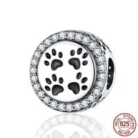 Cubic Zirconia Micro Pave Sterling Silver Pärla, 925 sterling silver, Footprint, äkta silver plated, micro bana cubic zirconia, 11x8x12mm, Hål:Ca 4.5mm, Säljs av PC