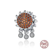 Cubic Zirconia Micro Pave Prata Bead, 925 de prata esterlina, Girassol, banhado, micro pavimento em zircônia cúbica, 15x10x10mm, Buraco:Aprox 4.5mm, vendido por PC