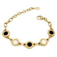 Rustfrit stål smykker Armbånd, Stainless Steel, med Black Shell & White Shell, forgyldt, mode smykker & Unisex, flere farver til valg, 12mm, Solgt Per Ca. 7 inch Strand