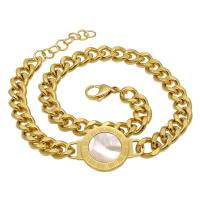 Bracciale gioielli in acciaio inossidabile, acciaio inox, with bianco conchiglia, Cerchio piatto, placcato, Twist ovale & per la donna, nessuno, Venduto per Appross. 6.3-7.8 pollice filo