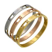 Bracelet en acier inoxydable, Placage, avec chiffre romain & pavé de micro zircon & pour femme, plus de couleurs à choisir, 7mm, Diamètre intérieur:Environ 58x51mm, Vendu par PC