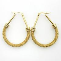 Mens acier inoxydable Hoop boucles d'oreilles, Placage de couleur d'or, mailleréseau & unisexe, 30x45mm, Vendu par paire