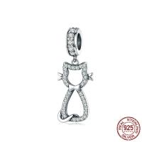 925 Sterling hopea riipus, Kissa, real hopeoitu, 26x10mm, Reikä:N. 2-3mm, Myymät PC