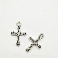 Pendentifs croix en alliage de zinc  , Plaqué de couleur d'argent, protéger l'environnement, sans nickel, plomb et cadmium, 21x14x2.60mm, Trou:Environ 1mm, 100PC/sac, Vendu par sac