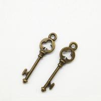 Cink ötvözet Key Medálok, Kulcs, antik bronz színű bevonattal, nikkel, ólom és kadmium mentes, 28x8x1.20mm, Lyuk:Kb 2mm, 100PC-k/Bag, Által értékesített Bag