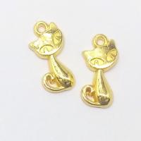 Pendentifs animaux en alliage de zinc, chat, Placage de couleur d'or, protéger l'environnement, sans nickel, plomb et cadmium, 17x8x2mm, Trou:Environ 2mm, 100PC/sac, Vendu par sac