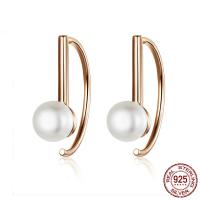 Sterling Silver Jewelry orecchino, 925 argento sterlina, with Shell Pearl, Placcatura dell'oro champagne, 13x5mm, Venduto da coppia