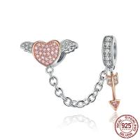 Zircon cubique Micro Pave pendentif en argent sterling, argent sterling 925, coeur, Plaqué de platine, pavé de micro zircon & pour femme, 15x44mm, Trou:Environ 2-3mm, Vendu par brin